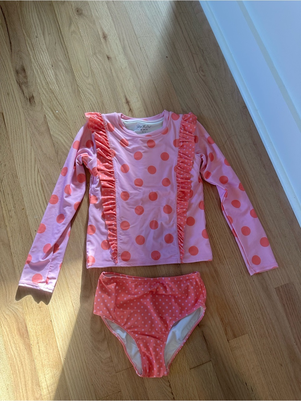 Shop The Mint Girls Pink Polka Dot Long Sleeve Rash Guard Set